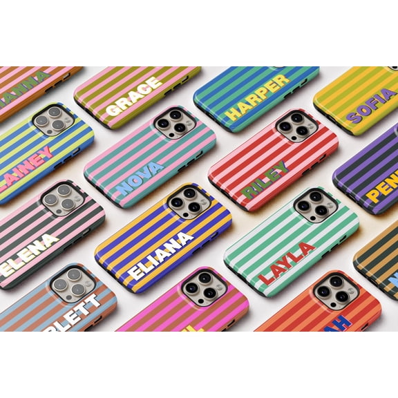 Custom Monogram Striped Phone Case Fits iPhone Samsung Galaxy Protective Hard Shell Personalized Initials