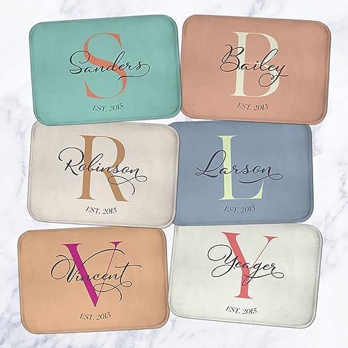 Custom Monogrammed Bath Mat, Personalized Fast Drying Memory Foam Bath Mat with Your Monogram Letter & Family Name, Aesthetic Non-Slip Bathroom Shower Floor Rug, Housewarming Dcor Gift Idea