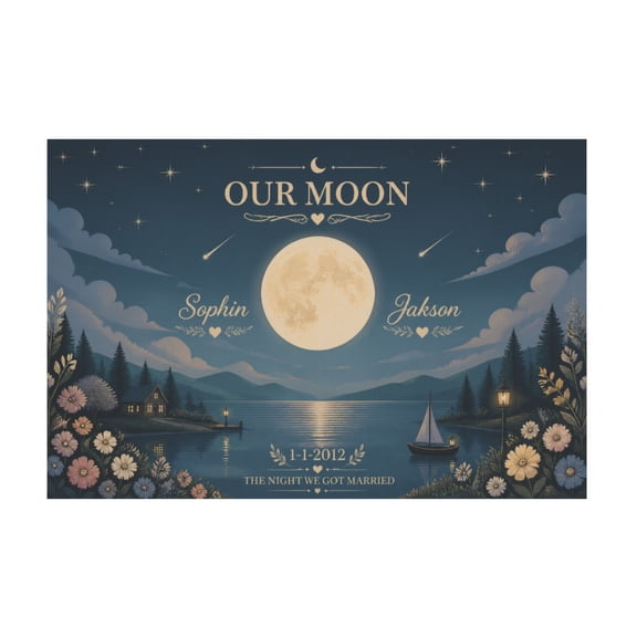 Custom Moon Phase Canvas Wall Art With Personalized Names And Date Starry Night Sky Print For Anniversary Or Wedding 20x30 in