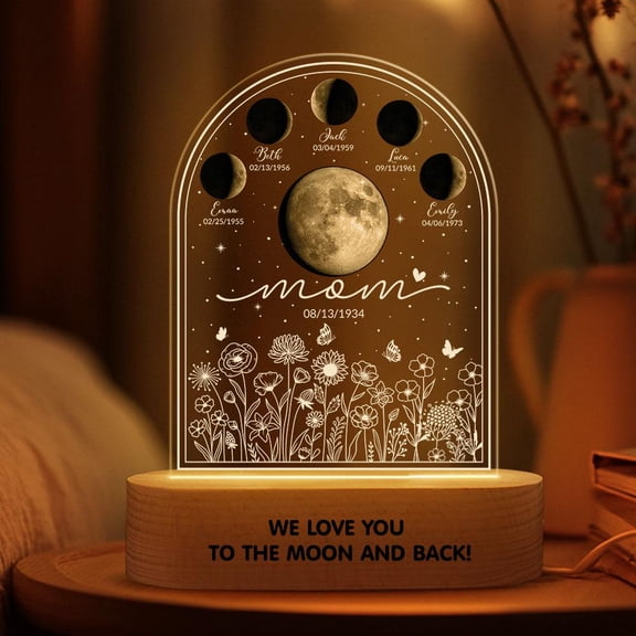 Custom Moon Phase Family Name Night Light Personalized Lunar Date Acrylic Lamp Mother Day Gift For Mom Wife