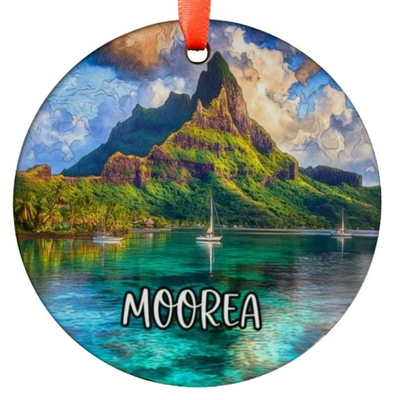 Custom Moorea French Polynesia Ornament | Faux |Unique Souvenir |Vacation Travel Gift | Holiday |Christmas Decor, Holiday Keepsake, Xmas Tree Hanging Decoration, Seasonal Gift Idea