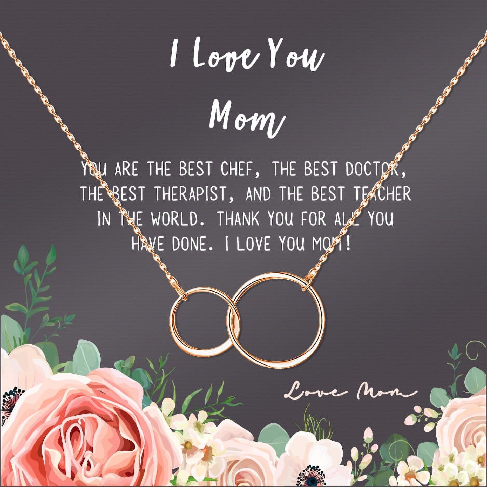 Custom Mother's Day Card Necklace, Custom Mother's Day Necklace Jewelry, Personalized Mother's Day Card, Mother, Daughter Silver Infinity Card Necklace [Rose Gold Infinity, Personalized Card]
