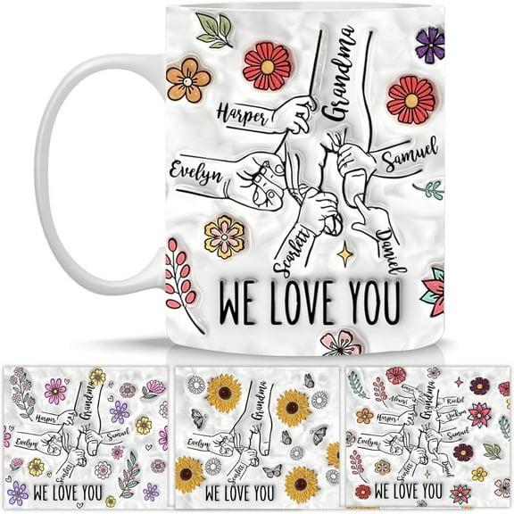 Custom Mothers Day Gifts For Mom, Personalized Mom Coffee Mug You Hold Our Hands Mug, Mom Birthday Gifts From Daughter Son, Mom Ceramic Cup, Up to 9 Names 11 or 15 Oz