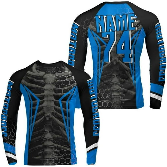 Custom Motocross Racing Long Sleeve Rash Guard Shirt Dirtbike Shirt Motocross Costumes Custom Dirt Bike Jersey for Men (Blue, S)