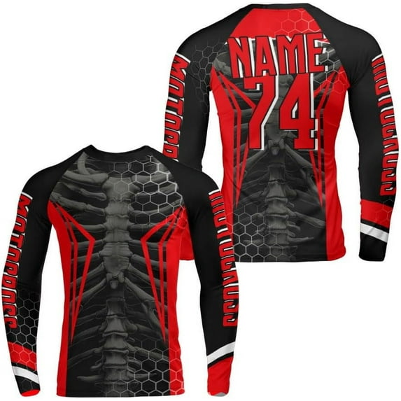 Custom Motocross Racing Long Sleeve Rash Guard Shirt Dirtbike Shirt Motocross Costumes Custom Dirt Bike Jersey for Men (Red, M)