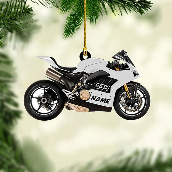 Custom Motorcycle Ornaments 2025 Motorcycle Ornaments for Christmas Tree Personalized Dirt Bike Ornament Motocross Christmas Ornament Biker Ornament (MC11) - 3164 (White)