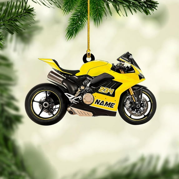 Custom Motorcycle Ornaments 2025 Motorcycle Ornaments for Christmas Tree Personalized Dirt Bike Ornament Motocross Christmas Ornament Biker Ornament (MC11) - 3164 (Yellow)