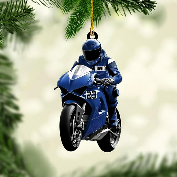 Custom Motorcycle Ornaments 2025 Motorcycle Ornaments for Christmas Tree Personalized Dirt Bike Ornament Motocross Christmas Ornament Biker Ornament (MC7) - 3169 (Blue)