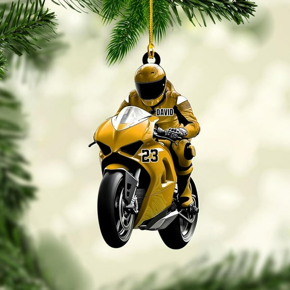 Custom Motorcycle Ornaments 2025 Motorcycle Ornaments for Christmas Tree Personalized Dirt Bike Ornament Motocross Christmas Ornament Biker Ornament (MC7) - 3169 (Yellow)