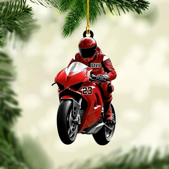 Custom Motorcycle Ornaments 2025 Motorcycle Ornaments for Christmas Tree Personalized Dirt Bike Ornament Motocross Christmas Ornament Biker Ornament (MC7) - 3169 (Red)