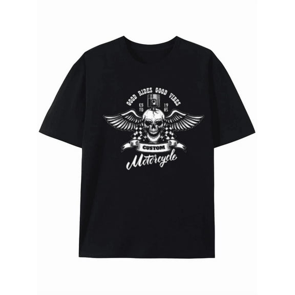 Custom Motorcycle Skull Wings Graphic Tee