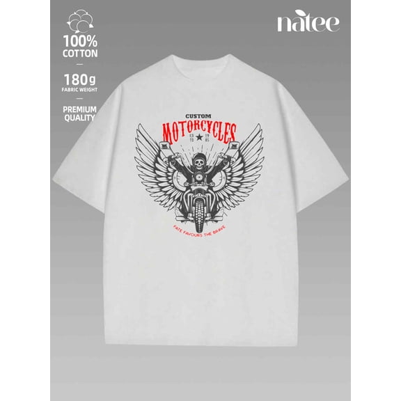 Custom Motorcycles Premium Cotton T-shirt - Fate Favors the Brave Black