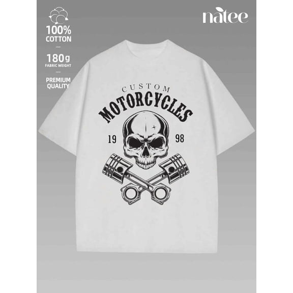 Custom Motorcycles Skull & Pistons Premium Cotton Funny T-shirt