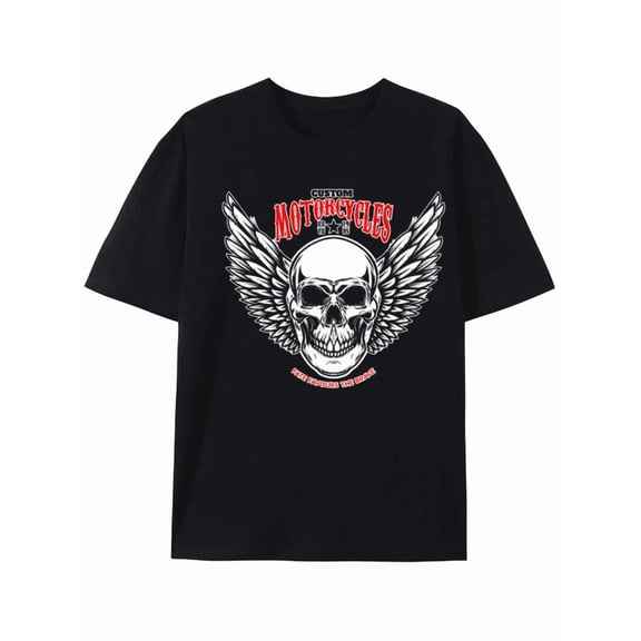 Custom Motorcycles Winged Skull T-shirt - Fate Favors the Brave