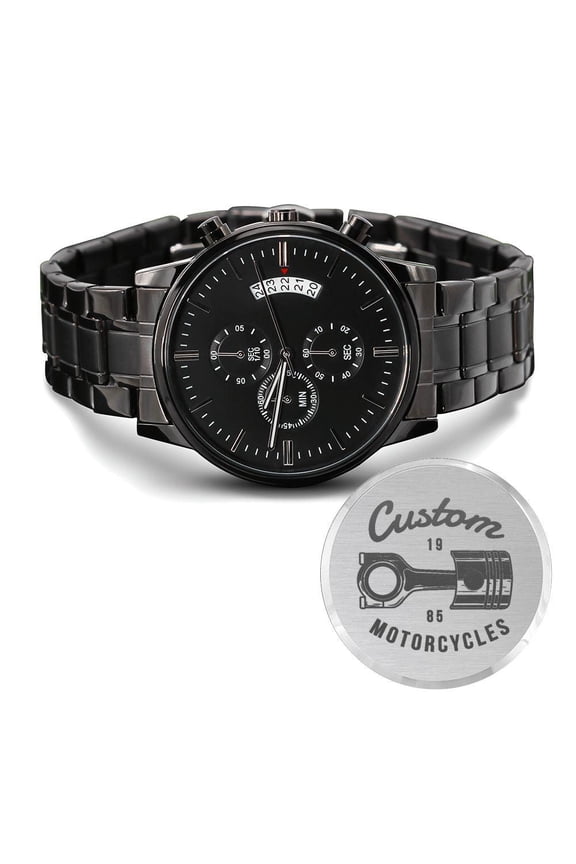 Custom Motorcyles 1985 Engraved Motorcycle Rider Men's Watch Multifunction Stainless Steel W Copper Dial