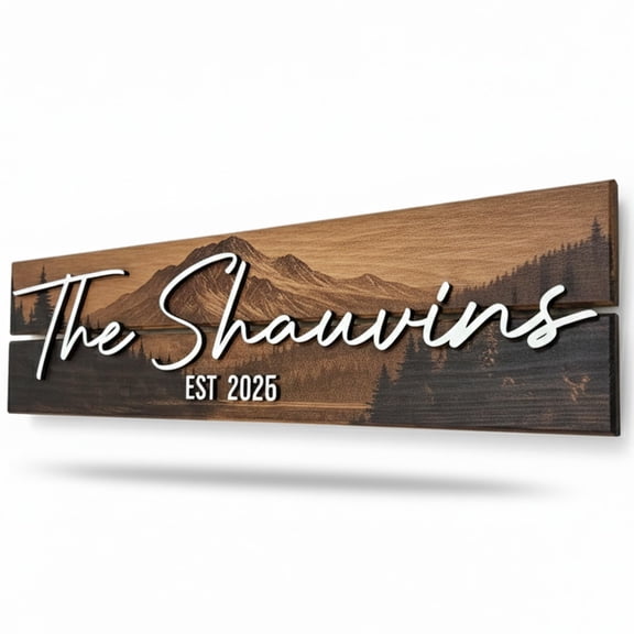 Custom Mountain Family Name Sign - Rustic Wood Wall Decor, Personalized Wedding & Gift for Couples Anniversary, Housewarming Gift for New Home (Small)