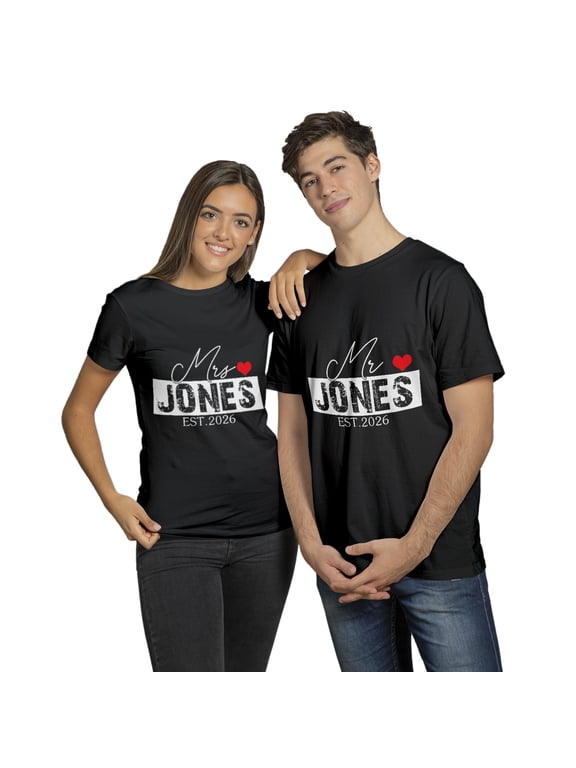 Custom Mr & Mrs Matching T-shirt with Last Name – Personalized Couple Tee, Wedding Anniversary Gift
