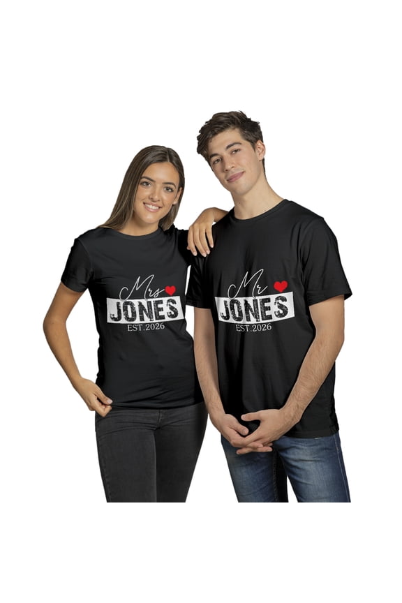 Custom Mr & Mrs Matching T-shirt with Last Name – Personalized Couple Tee, Wedding Anniversary Gift