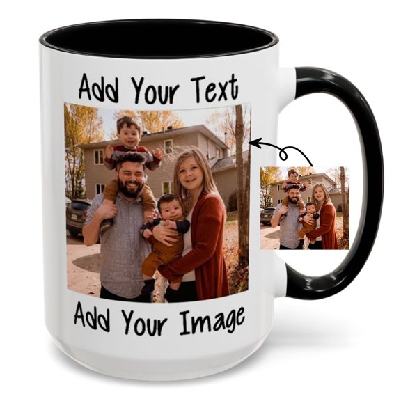 Custom Mug with Picture, Personalized Add Your Custom Text and Photo Coffee Mug Accent Ceramic 15 Oz, Customizable Birthday Christmas Gift for Him, Her, Husband, Wife, Men, Women