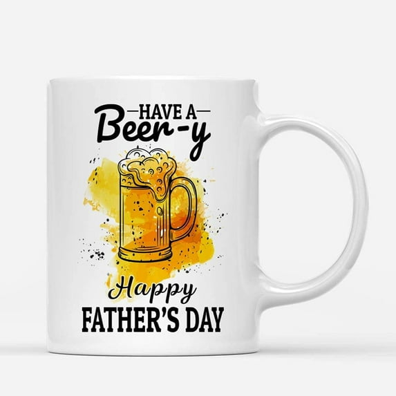 Custom Mugs Have a Beer-y Happy Father's Day Funny Beering Fathers Beer Drinker Dads Mens Husband Gifts Santa Ceramic Coffee 11oz 15oz Jingle Bell Holiday Spirit
