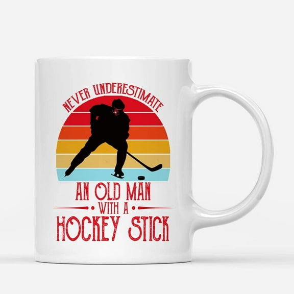 Custom Mugs Never Underestimate an Old Man With Hockey Stick Retro Player or Fan Gifts Santa Christmas Presents Ceramic Coffee 11oz 15oz Mug