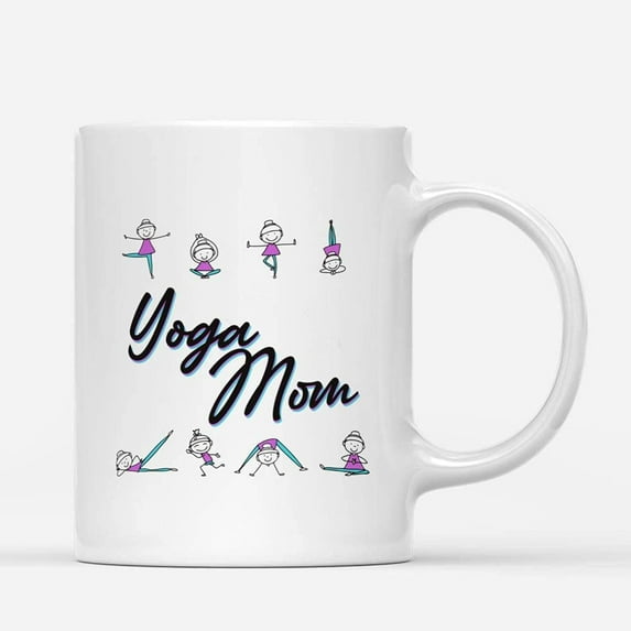 Custom Mugs Yoga Mom Excercise Yoga Poses Mother's Day Meditating Moms Gifts from Daughter or Son Santa Christmas Presents Ceramic Coffee 11oz 15oz Mug