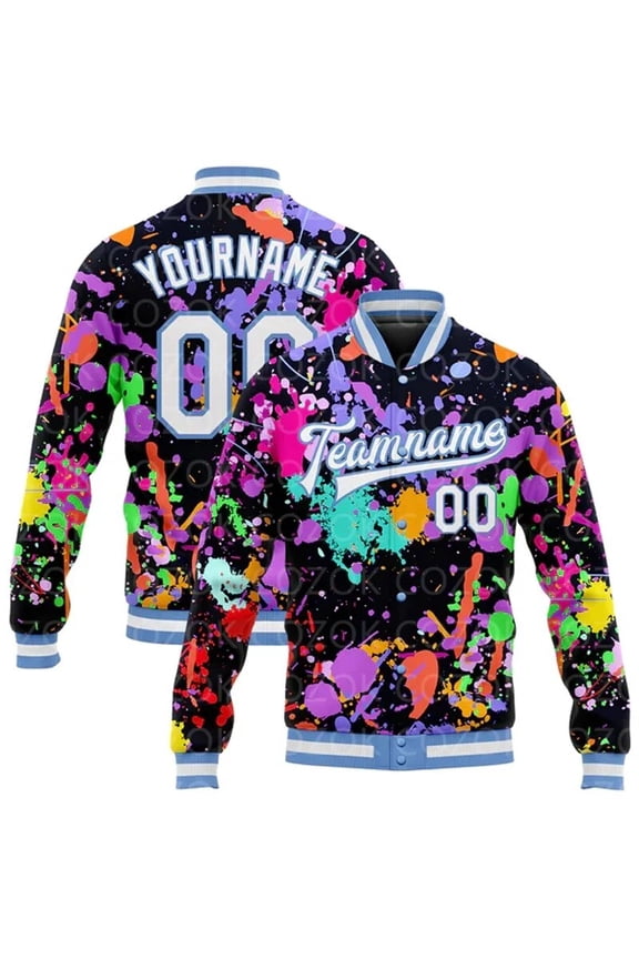Custom Multicolor 3D Printed Baseball Button Jacket Bomber Full-Snap Varsity Letterman Jac