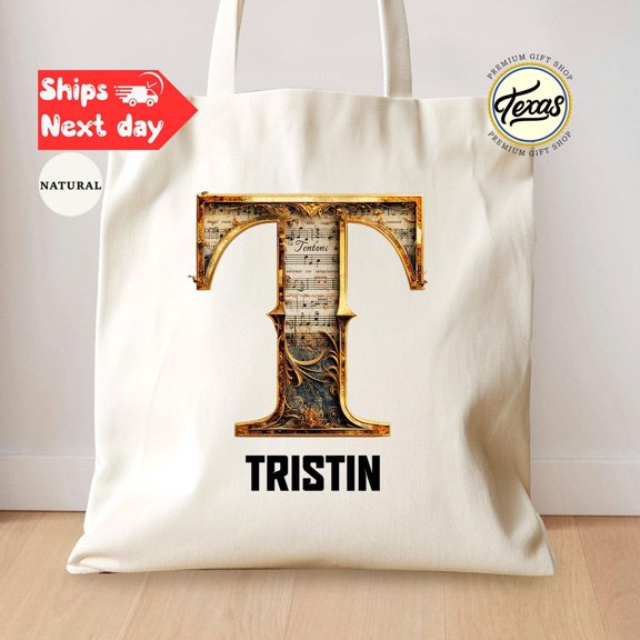 Custom Music Letter Tote Bag Personalized Alphabet Canvas Bag