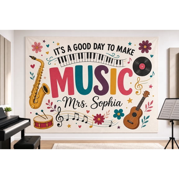 Custom Music Teacher Tapestry - Personalized Classroom Wall Hanging Decor