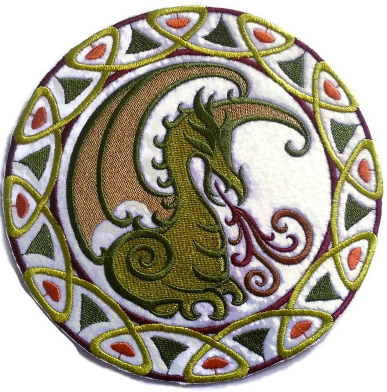Custom Mythical Celtic Dragon Circle Embroidery Iron On patch [6.95" x 6.95"]
