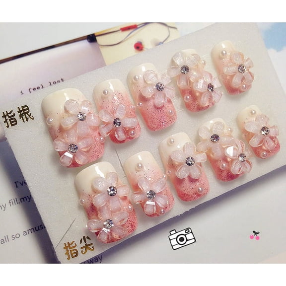 Custom Nail Piece Finished Product Lady Bride Gradient Crystal Flower