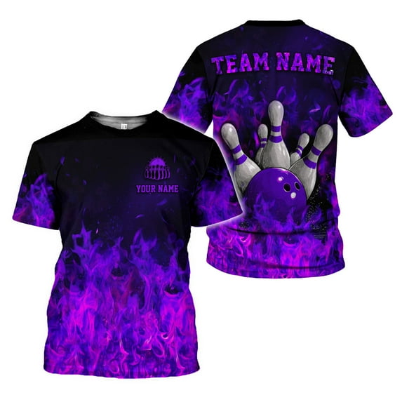 Custom Name 3D Bowling Shirt, Bowling Shirts for Men, Short Sleeve Shirts for Team Bowling (Purple, L)