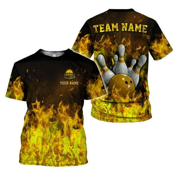 Custom Name 3D Bowling Shirt, Bowling Shirts for Men, Short Sleeve Shirts for Team Bowling (Yellow, 3XL)
