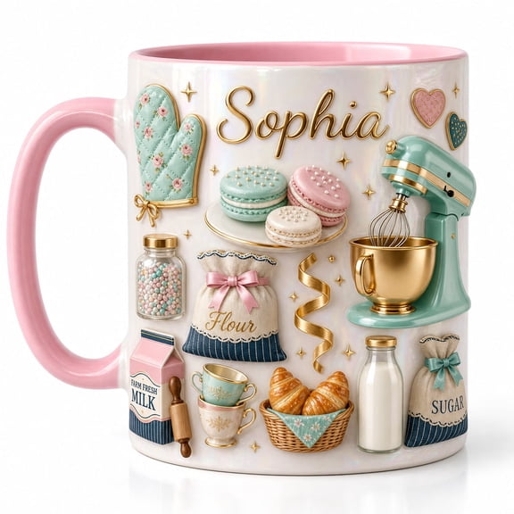 Custom Name Accent Mug Love Cakes Ceramic Coffee Cup for Bakers Mother's Day Gift