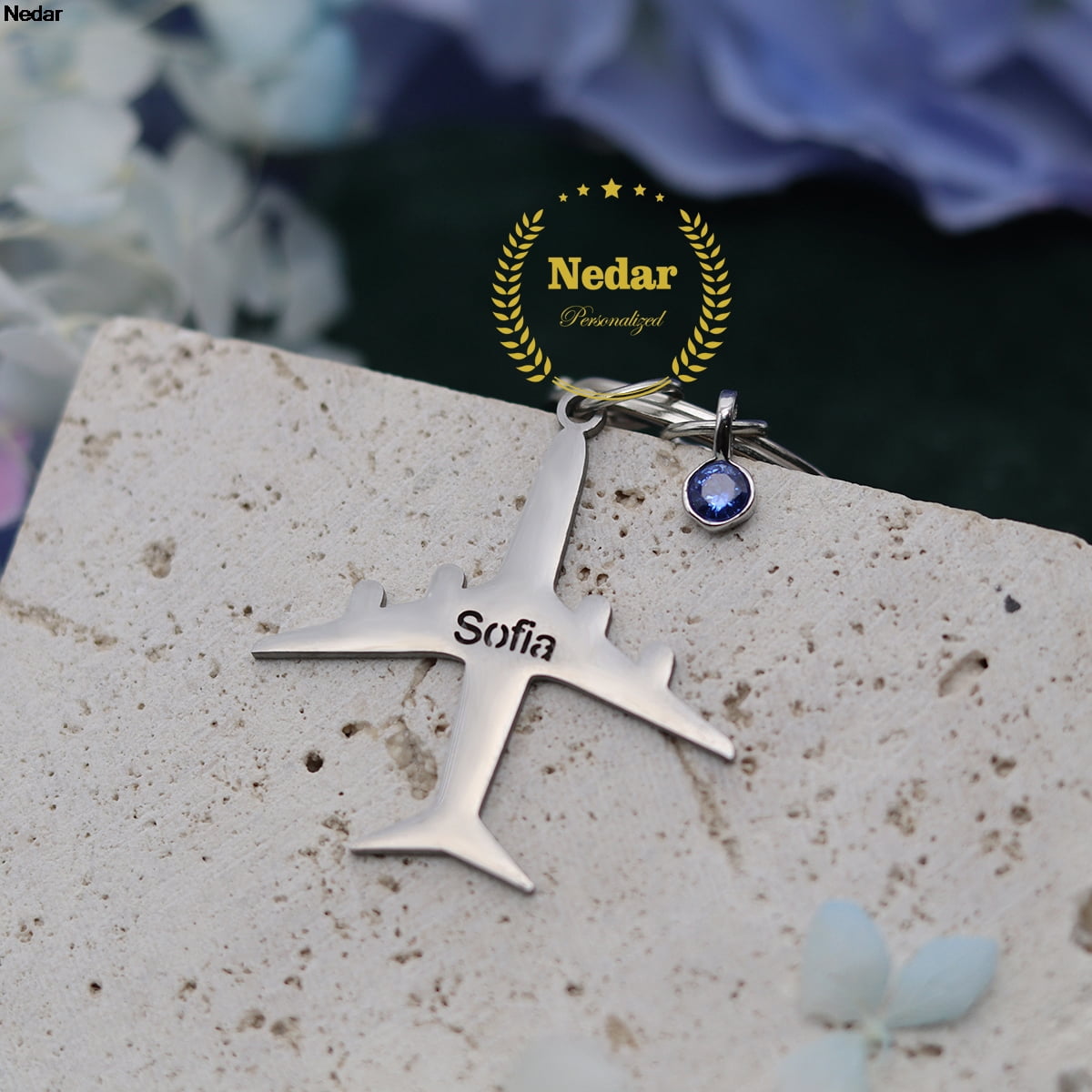 Custom Name Airplane Stainless Steel Aircraft Birthstone Keyring ...