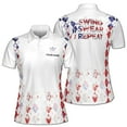 thumbnail image 1 of Custom Name America Argyle Swing Swear Repeat Golf Women's Polo Shirt, 1 of 7