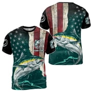 Custom Name American Flag Grunge Bass Fishing Patriotic Fisherman 3D T-Shirt S-5XL