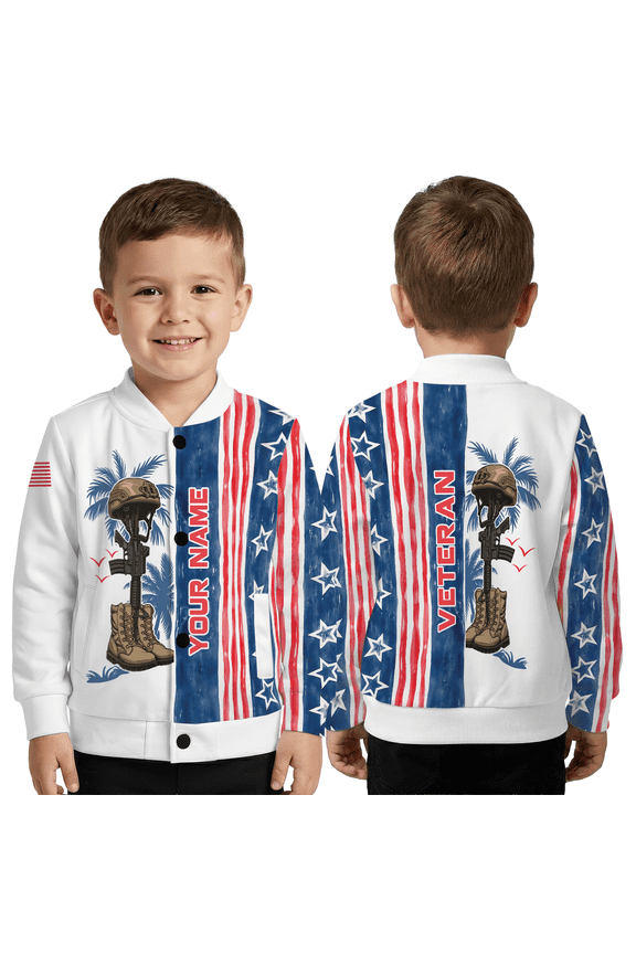 Custom Name American Memorial Baseball Jacket, Patriotic USA Tribute Baseball Jacket, Veteran Honor Gift Jacket
