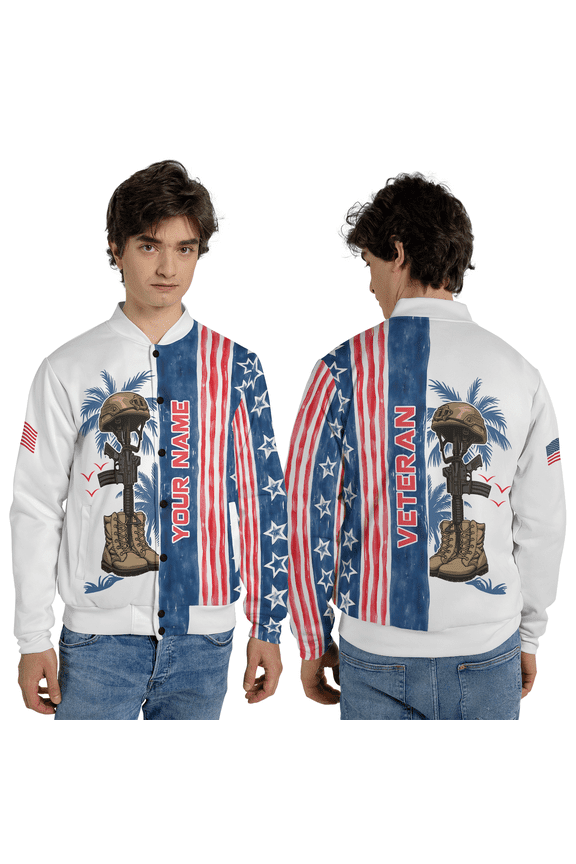 Custom Name American Memorial Baseball Jacket, Patriotic USA Tribute Baseball Jacket, Veteran Honor Gift Jacket