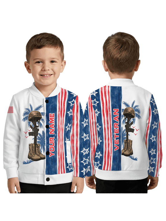 Custom Name American Memorial Jacket, Patriotic USA Tribute Baseball Jacket, Veteran Honor Gift For Dad, Grandpa