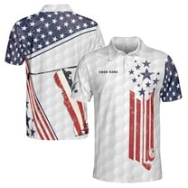 Custom Name American Retro Flag Golfer Silhouette Men's Polo Shirt S-5XL