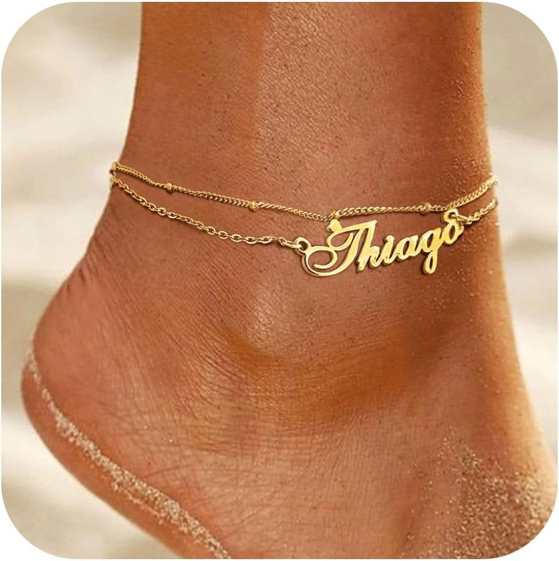 Custom Name Anklets For Women - 18K Gold Plated Summer Waterproof Anklet With Name Dainty Personalized Anklets Beach Jewelry Gift For Daughter Girlfriend Wife[o5708]