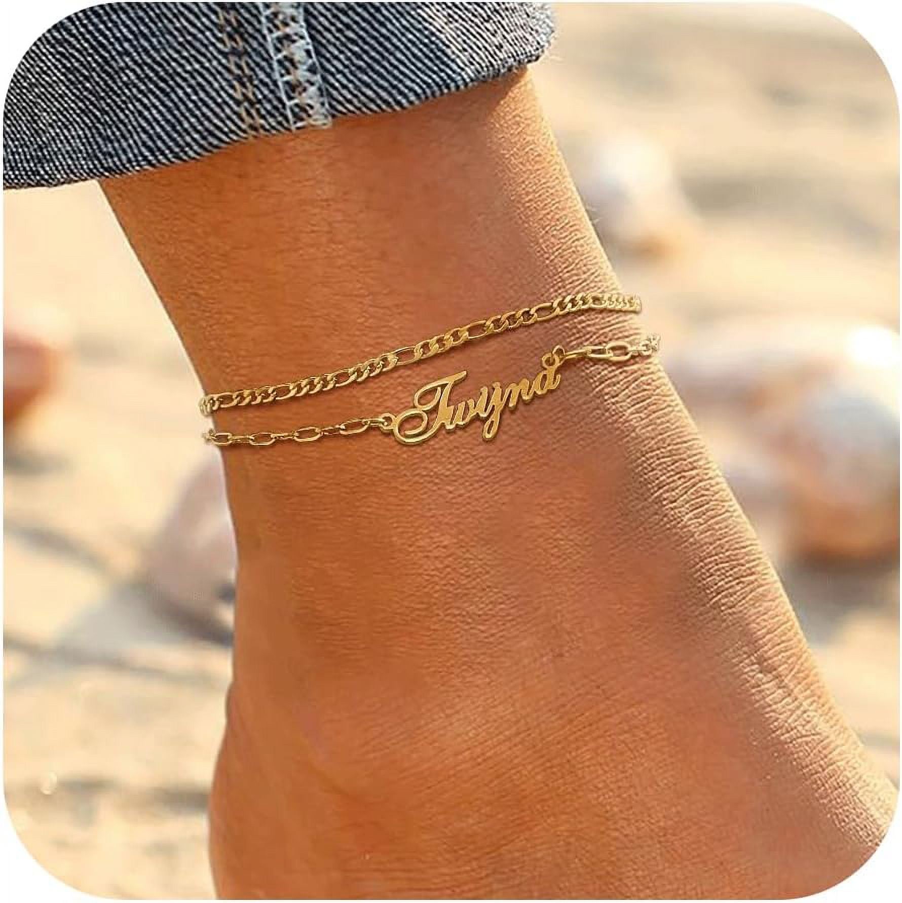 Custom Name Anklets For Women - 18K Gold Plated Summer Waterproof Anklet With Name Dainty Personalized Anklets Beach Jewelry Gift For Daughter Girlfriend Wife[o5709]