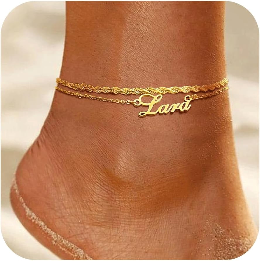 Custom Name Anklets For Women - 18K Gold Plated Summer Waterproof Anklet With Name Dainty Personalized Anklets Beach Jewelry Gift For Daughter Girlfriend Wife[o5710]