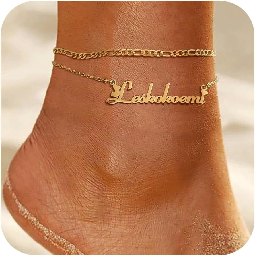 Custom Name Anklets For Women - 18K Gold Plated Summer Waterproof Anklet With Name Dainty Personalized Anklets Beach Jewelry Gift For Daughter Girlfriend Wife[o5711]