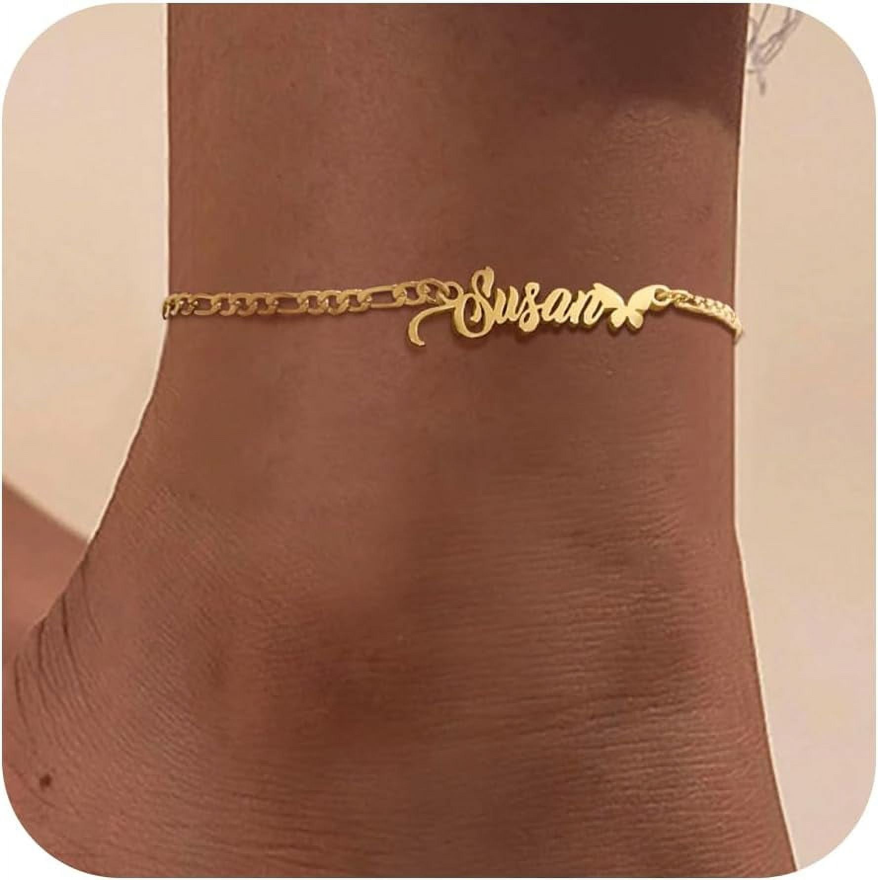 Custom Name Anklets For Women - 18K Gold Plated Summer Waterproof Anklet With Name Dainty Personalized Anklets Beach Jewelry Gift For Daughter Girlfriend Wife[o5718]