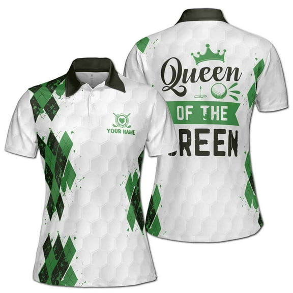 Custom Name Argyle Queen of The Green Golf Women's Polo Shirt S-5XL