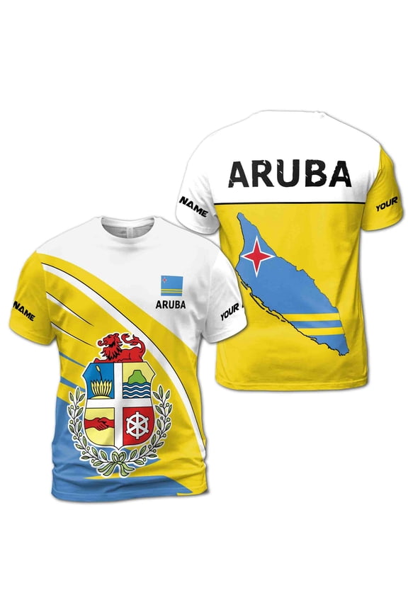Custom Name Aruba Nation Map Line Patriotic Men's T-shirt S-5XL