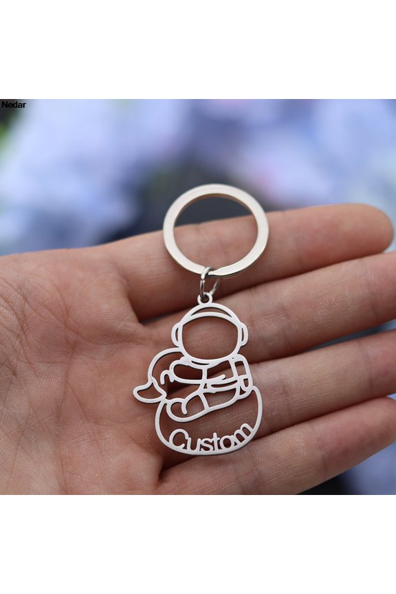 Custom Name Astronaut Keychain Stainless Steel Cosmonaut Customized Spaceman Rocket World Universe Keyring Birthday Gift