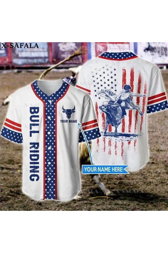 Custom Name BULL RIDING PLAYER Gift Sports 3D Printed Baseball Jersey Summer Shirt Men's T